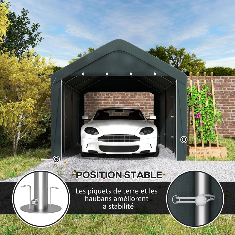 Outsunny Carport tente de garage 3 x 6 m, abri voiture extérieur, parois latérales amovibles, 2 portes zippées enroulables, gris