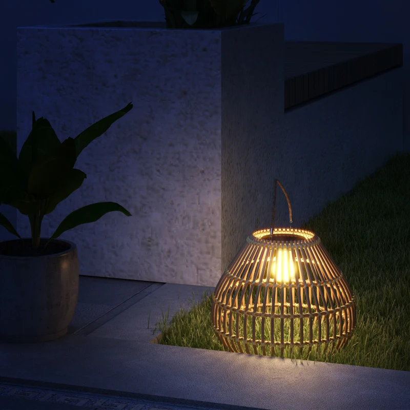 Outsunny Gartenleuchte Solarleuchte Garten-Solarleuchte, PE-Rattan, Boho-Design, 31 cm x 31 cm x 32 cm, Gelb