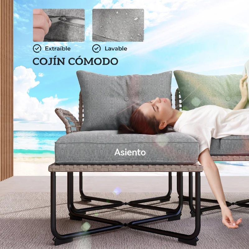Outsunny Conjunto de Jardín de Ratán Sintético con Sofá de Exterior de 4 Módulos y 1 Mesa de Centro y Cojines Gris
