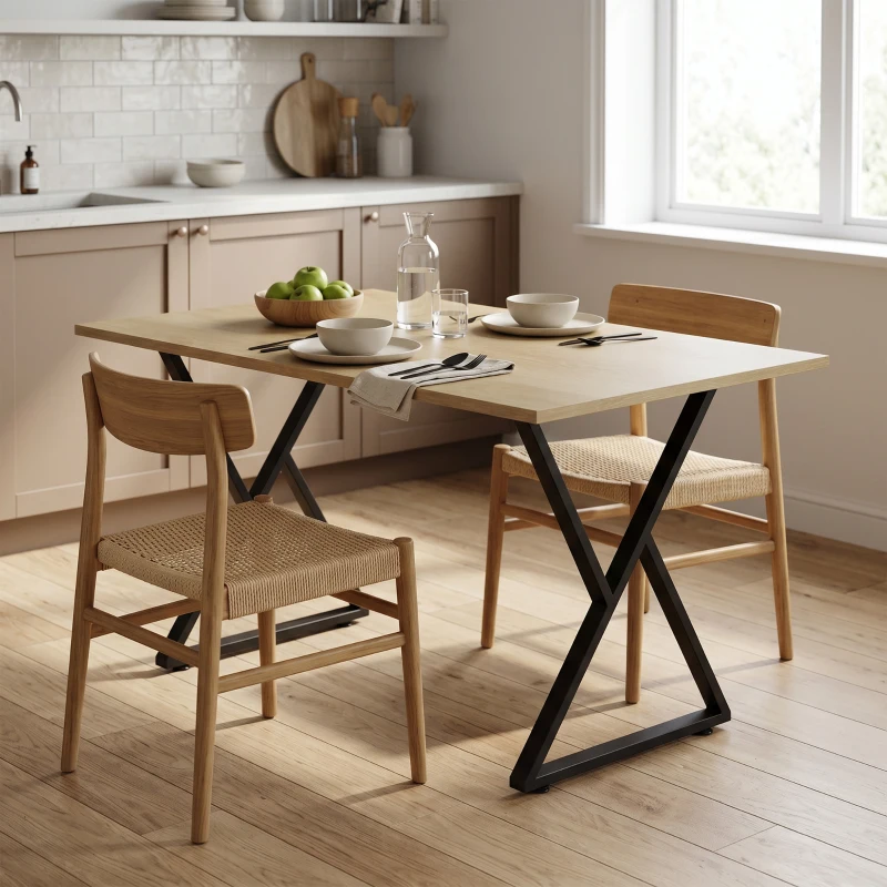 HOMCOM Pieds de table en acier, 60 x 72 cm, lot de 2 pieds de bureau en forme X avec patins réglables et vis, noir