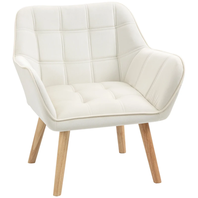 HOMCOM Butaca de Salón Moderna Tapizado en Terciopelo con Patas de Madera Sillón Relax para Sala de Estar Crema