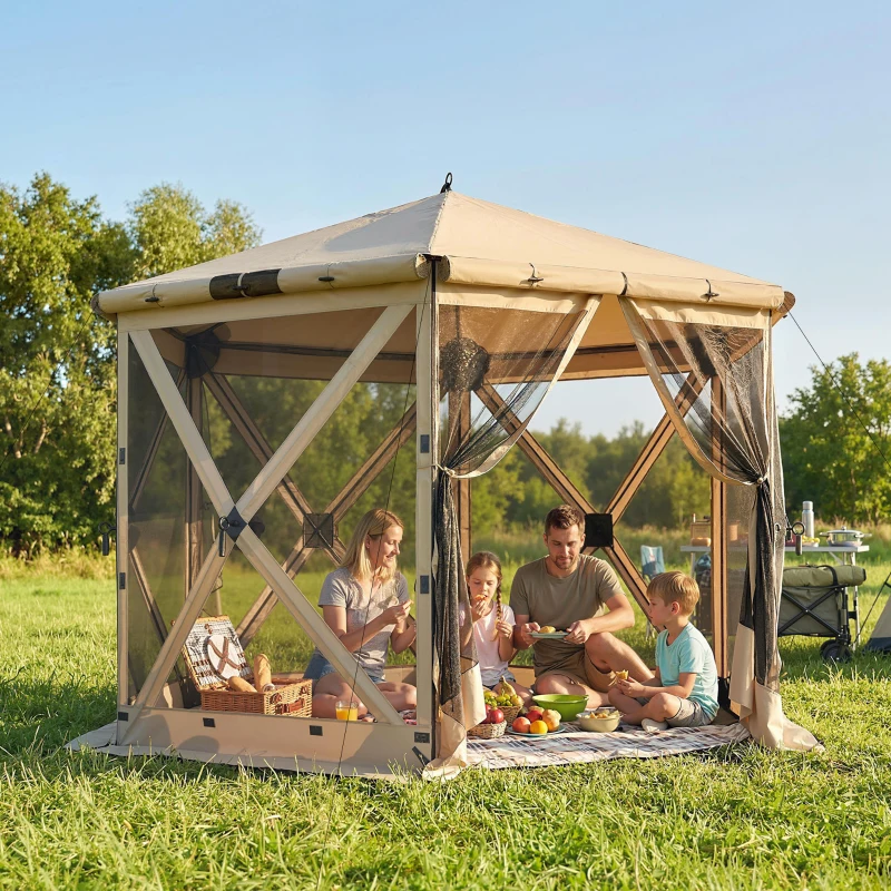 Outsunny 3 m x 2,6 m Sechseck-Pavillon mit 6 Seiten und Tragetasche, wasserdicht, UV-beständig, Partyzelt