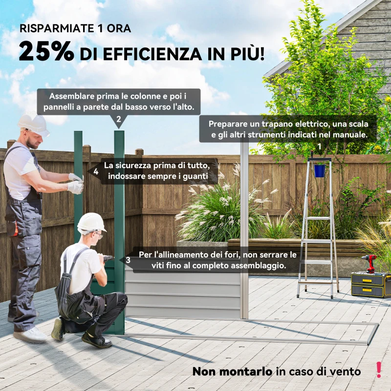 Outsunny Capanno Porta Attrezzi con 2 Prese d'Aria e Chiavistello, in Acciaio, 249x121x183 cm, Verde