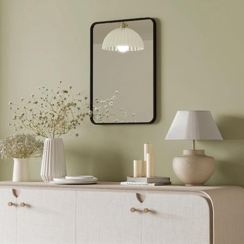 HOMCOM Specchio Bagno con Cornice in Metallo e Gancio, 50x2.5x70 cm, Nero