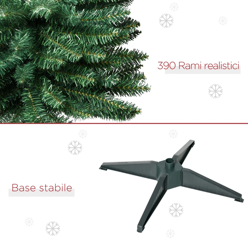 HOMCOM Set 2 Alberi di Natale Artificiali Slim Ø55x180 cm in Plastica e Metallo con 390 Rami, Verde