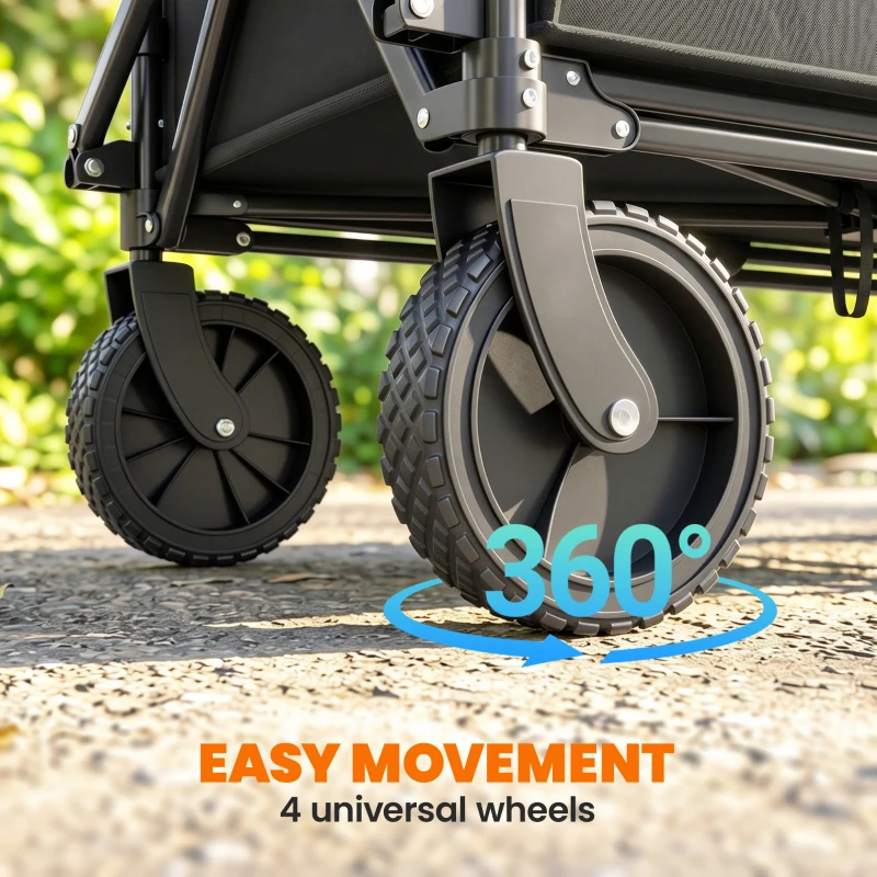 Outsunny 180L Festival Trolley on Wheels, Folding Compact Camping Trolley Cart with Adjustable Handle, 120 KG Capacity for Garden, Beach, Fishing, Black