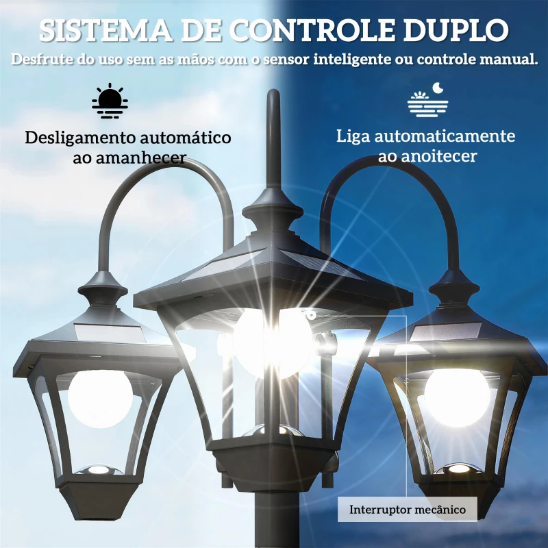 Outsunny Lampă Stradală Solară cu Înălțime Reglabilă de 1,85 m, Neagră