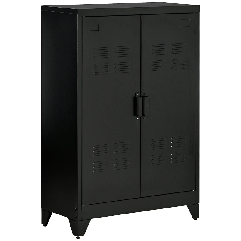 HOMCOM Armario Metálico con Doble Puerta y 2 Baldas Ajustables Mueble Multiusos para Oficina Salón Dormitorio 75x33x110cm Negro