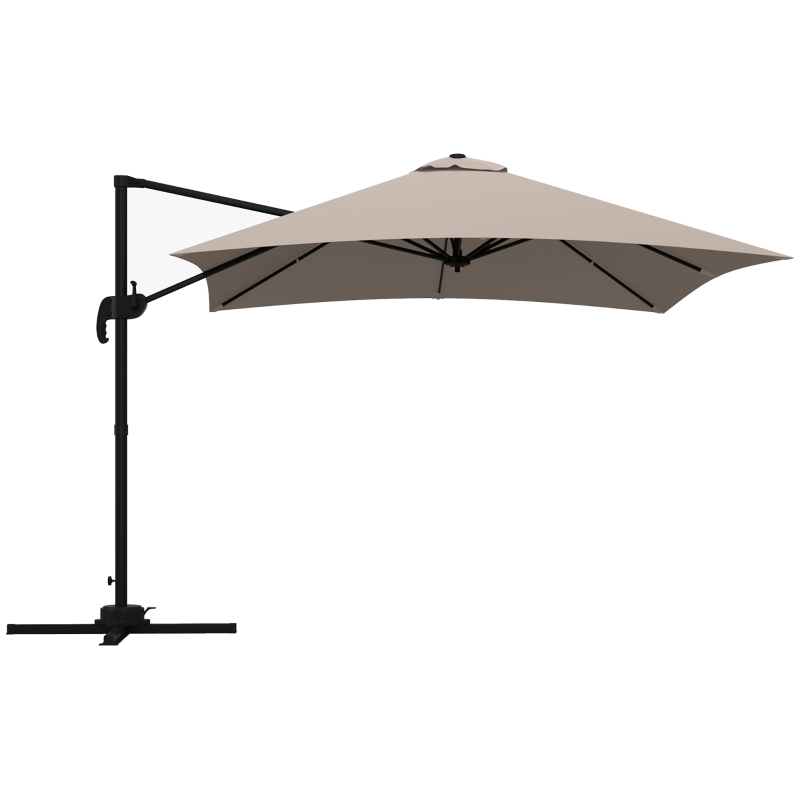 Outsunny Parasol déporté carré inclinable pivotant 360° manivelle piètement - aluminium dim. 3L x 3l x 2,6H m beige