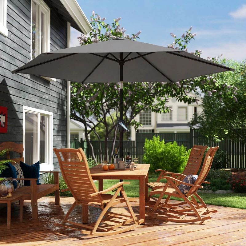 Outsunny Sonnenschirm 270 cm knickbar Balkonschirm mit Kurbel UV 50+ Gartenschirm Dunkelgrau