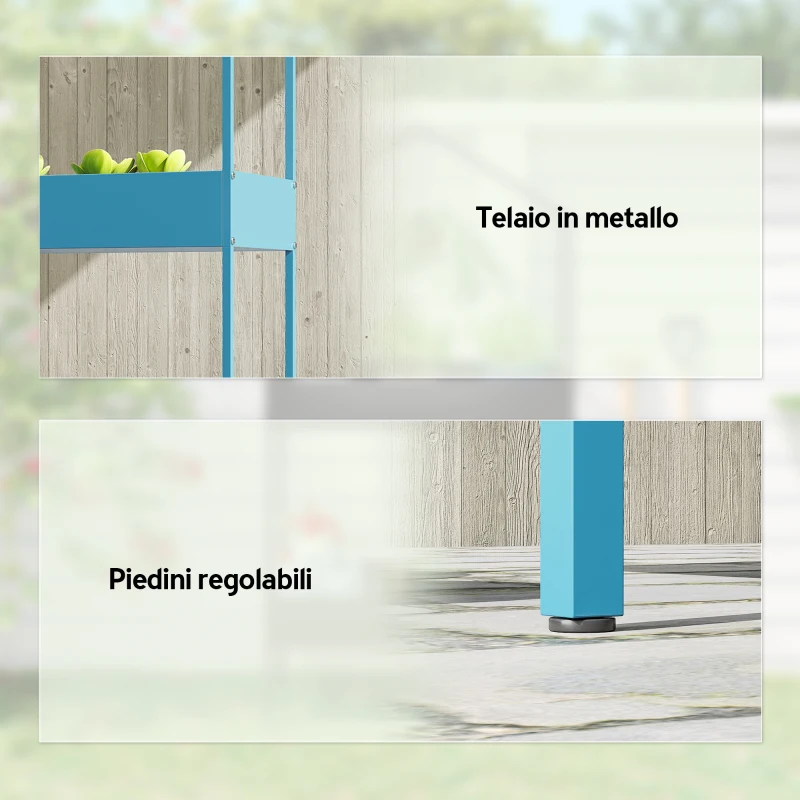 Outsunny Portavasi a 2 Livelli in Metallo a Forma di Casetta con Gancio, 75x35x150 cm, Blu Verde