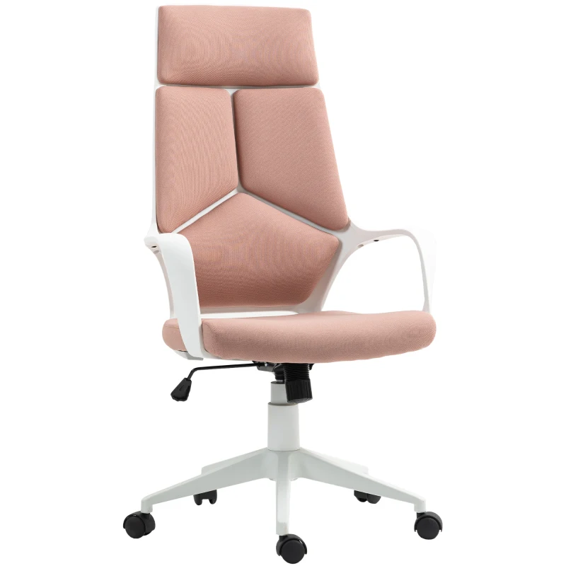 Scaun de Birou HOMCOM în Material Textil cu Balans, Înălțime Reglabilă și Scaun Rotativ, 63x63x117-127 cm, Roz