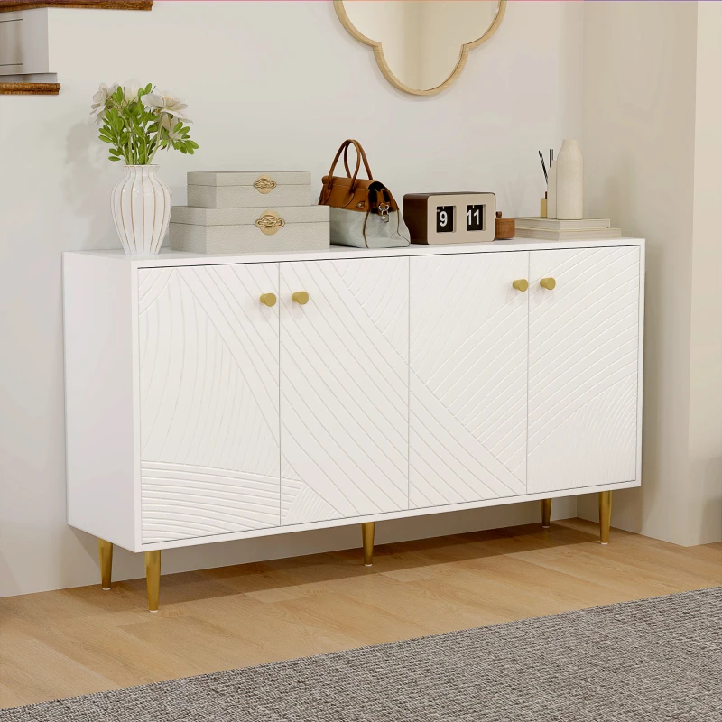 HOMCOM Buffet salon meuble de rangement avec étagères réglables, placards à portes, 140 x 35 x 77,5 cm, blanc