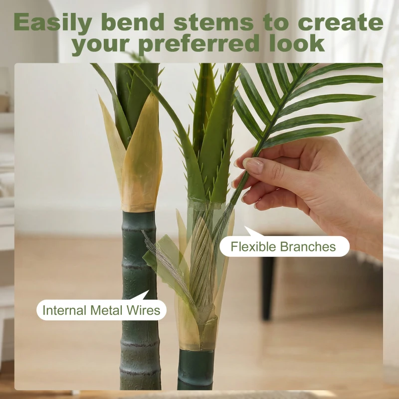 HOMCOM Artificial Palm Tree with 14 PEVA Leaves, 120cm Decorative Artificial Plant with Pot and Moss Effect, Green