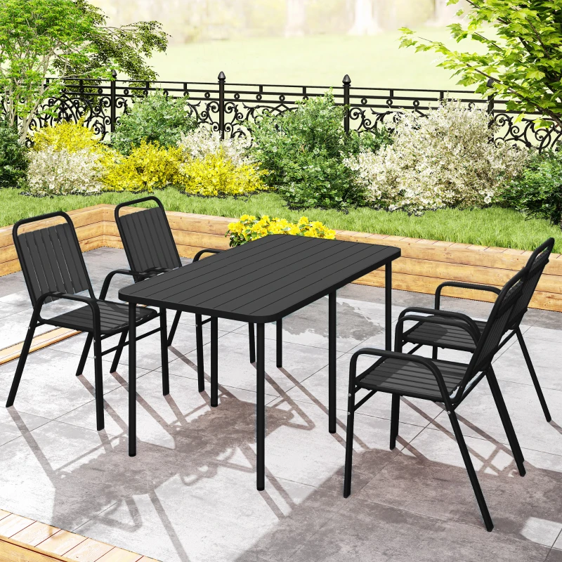 Outsunny Set 4 Sedie da Giardino Impilabili con Schienale Alto e Braccioli, in PP e Acciaio, 56x66x91 cm, Nero