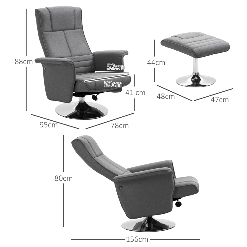 HOMCOM Massagesessel mit Hocker, neigbare Lehne, 78 x 95 x 88 cm, Dunkelgrau(m-3)