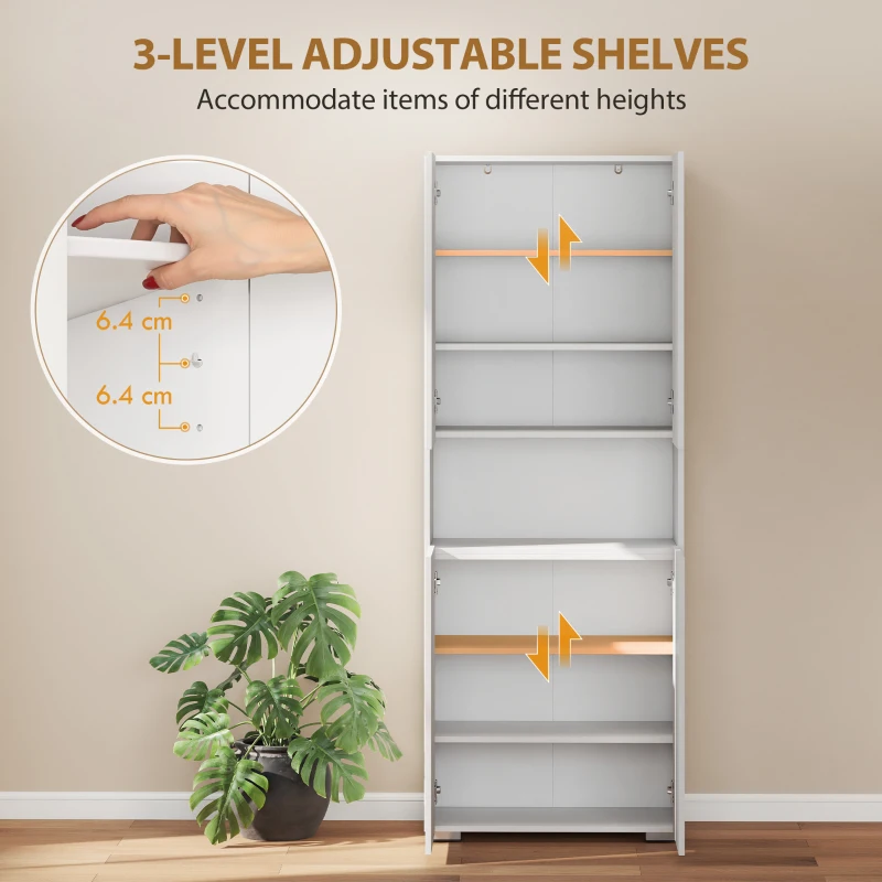 HOMCOM 180 cm Tall Kitchen Cupboard, Pantry Storage Cabinet with Soft Close Doors and Adjustable Shelves, High Gloss White
