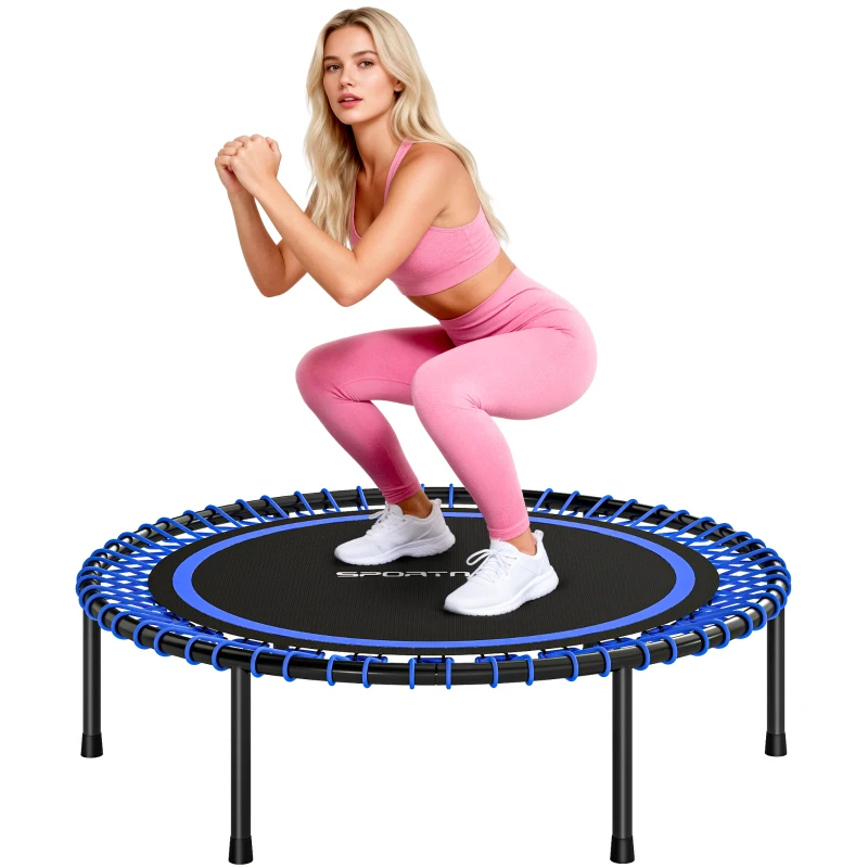 SPORTNOW Trambulina Fitness (cu 36 de arcuri de oțel și șnururi elastice PP), 114cm x 114cm x 31cm, Albastră