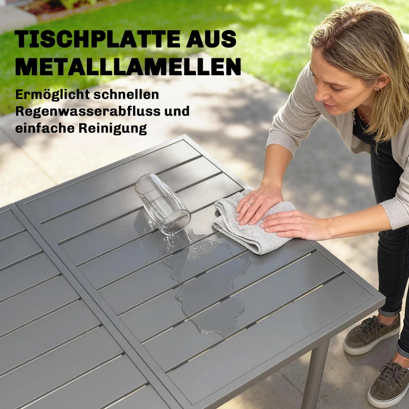 Outsunny Gartentisch 165 x 80 cm für 6 Personen Esstisch mit Lamellen-Tischplatte Stahlrahmen, Rechteckig