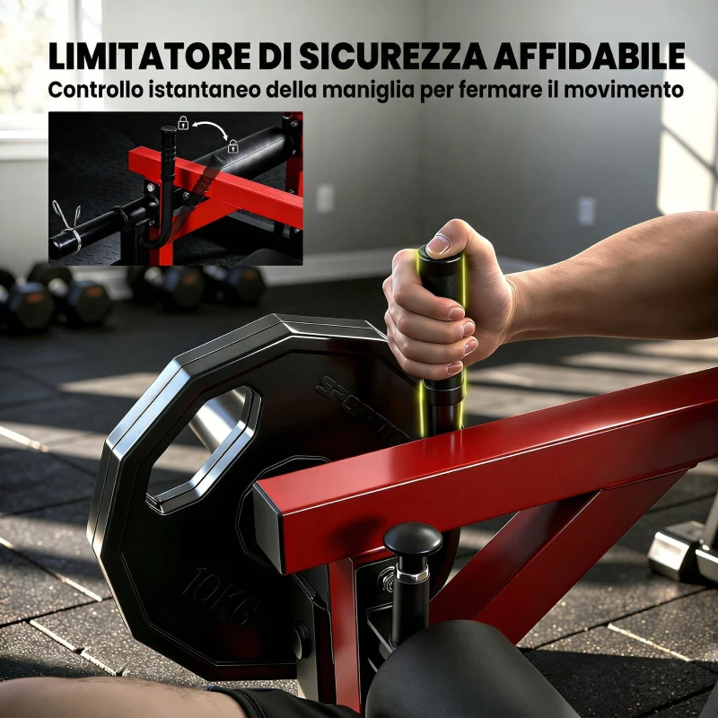 SPORTNOW Macchina per Hip Thrust con Pedana Regolabile, Capacità 270 kg e Porta Pesi, Rosso