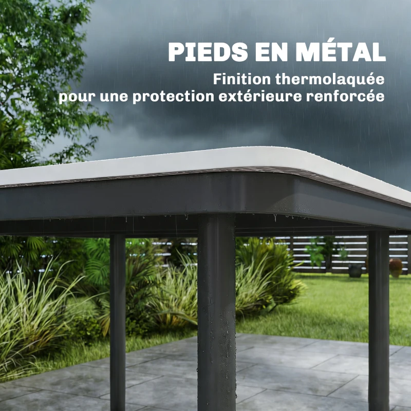 Outsunny Table de jardin rectangulaire pour 4 personnes, table à manger extérieure avec trou de parasol, 85 x 85 x 72,5 cm, gris