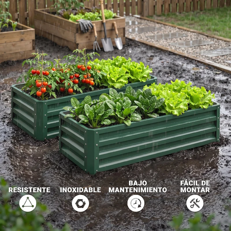 Outsunny Juego de 2 Jardineras Exterior Grandes de Acero Galvanizado Huertos Urbanos para Terraza Jardín 110x50x30 cm Verde