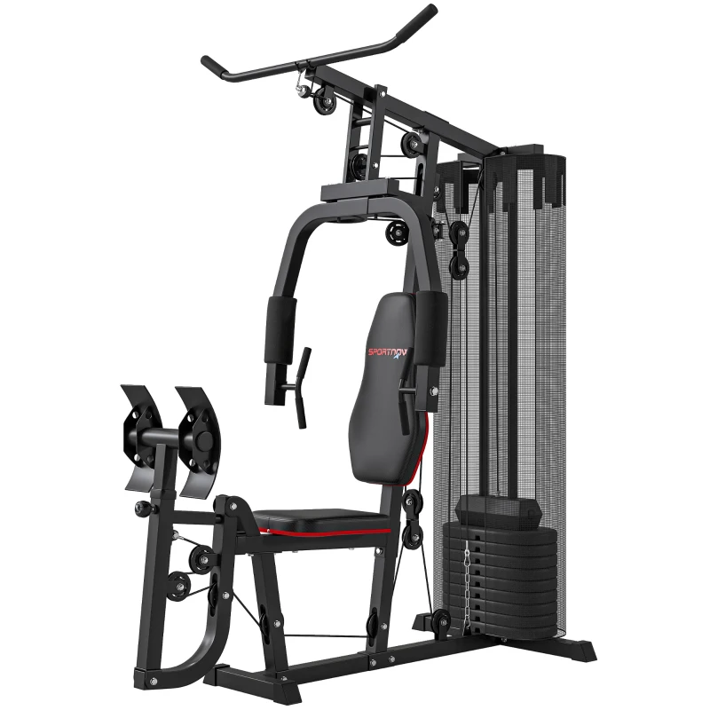 SPORTNOW Stație Fitness Multifuncțională cu 45 kg de Greutăți pentru Home Gym, 160x108x200 cm, Negru