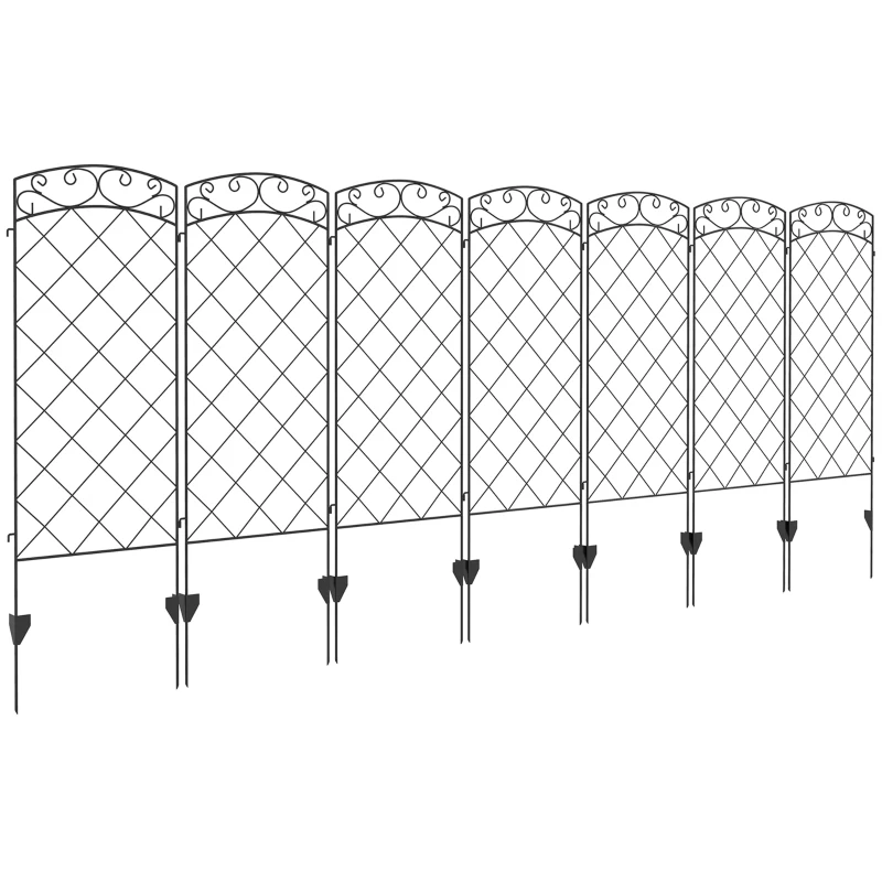 Outsunny Lot de 7 clôtures de jardin décoratives en métal avec ornements - 344L x 110H cm noir