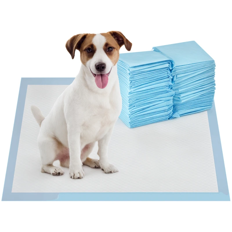 PawHut Set 100 Covorașe Igienice pentru Câini cu 6 Straturi din Material Netesut, Hârtie și PE, 45x60 cm, Albastru și Alb