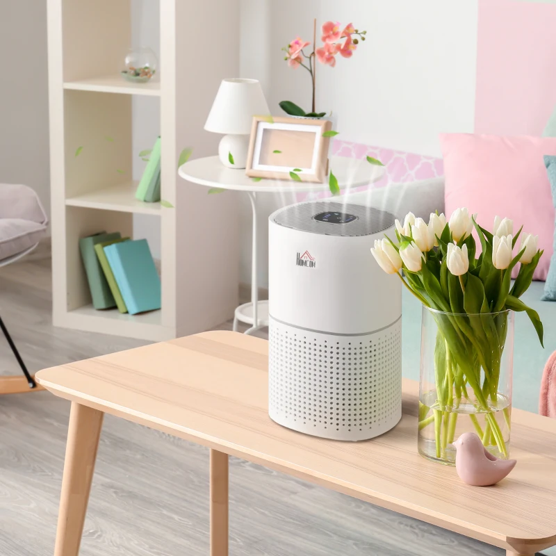 HOMCOM Purificador de Ar HEPA, Ionizador, CADR 225m³/h, Modo Silencioso, 50W, Temporizador, 4 Velocidades - Dim. 22L x 22l x 36H cm - Branco
