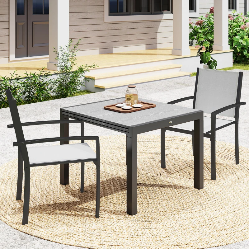Outsunny Lot de 2 chaises de jardin chaises empilables d'extérieur avec accoudoirs, cadre en acier 60 x 65 x 85 cm gris clair