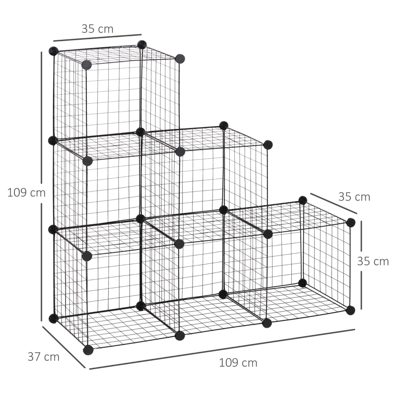 HOMCOM Estante de cubos metálica, armário de cubos ajustável para roupas, livros, brinquedos, flexível, 109L x 37B x 109H cm, preto