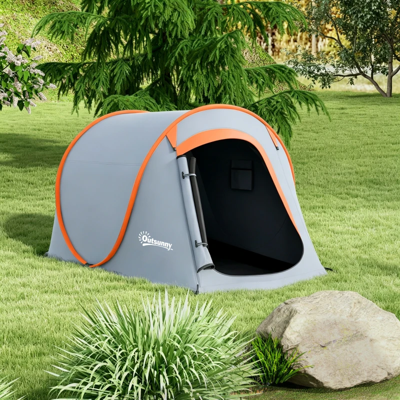 Outsunny Tente de camping pop up 2-3 personnes avec sac de transport pour la randonnée 245x148x105 cm gris