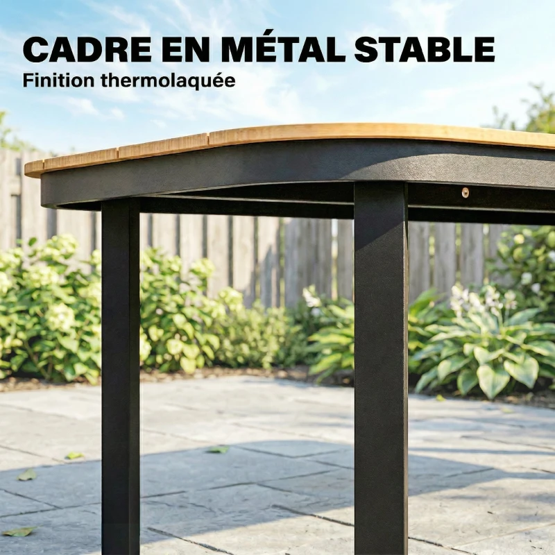 Outsunny Table de Jardin Rectangulaire pour 4-6 Personnes, Plateau en WPC à Lattes, Bords Arrondis, 155x88x72cm, Naturel