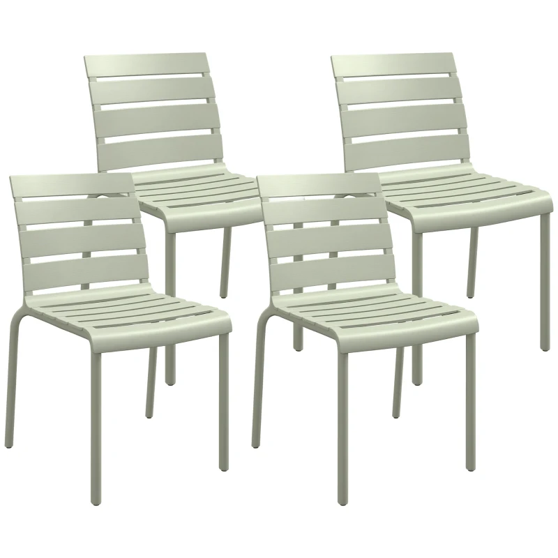 Outsunny Lot de 4 chaises de jardin chaises de bistro empilables avec assise et dossier à lattes dim. 42L x 54l x 78H cm vert