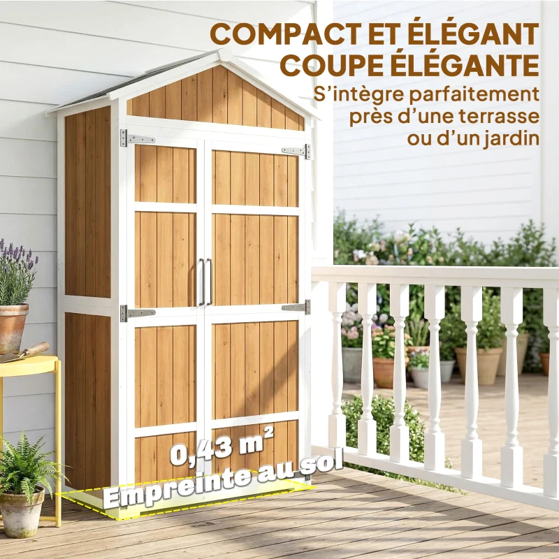 Outsunny Armoire de Jardin Abri de Jardin Étanche avec Toit en Métal Double Porte pour Outils de Jardinage 105x55x179cm Naturel