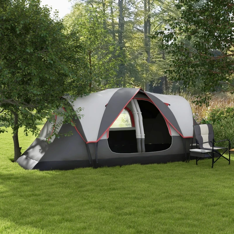 Outsunny Tente de camping familiale 6 pers. légère ventilée moustiquaire et sac de tranport inclus polyester gris foncé