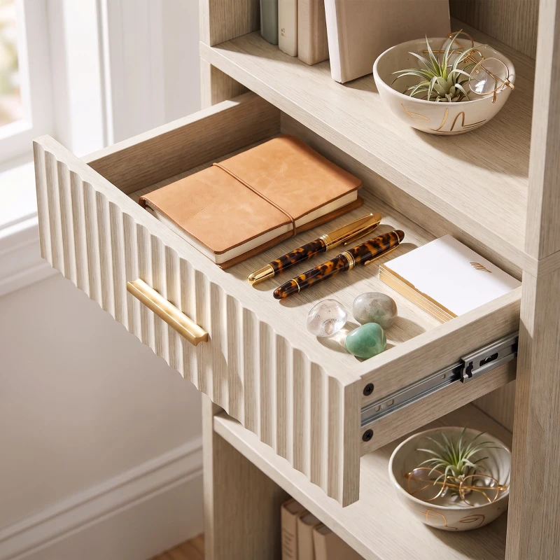 HOMCOM Bookcase Narrow Tall Space-Saving Bookshelf Drawer Open Shelves 60 x 24 x 182 cm Oak Wood Effect