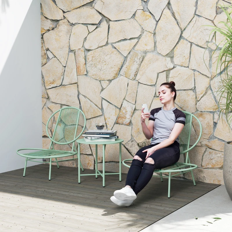 Outsunny Bistro-Set 3-teilig aus Polyrattan Wetterfest Gartenmöbel Set mit Bistrotisch Muschelförmige Gartenstühlen Grün