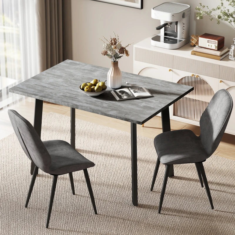 HOMCOM Dining Set, Kitchen Table with 2 Velvet Upholstered Chairs, Dark Grey