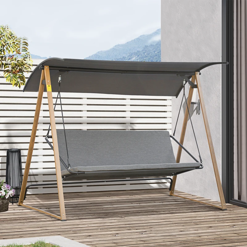 Outsunny Columpio Balancín de Jardín de 3 Plazas con Techo Ajustable Asiento Acolchado 224x133x173 cm Gris