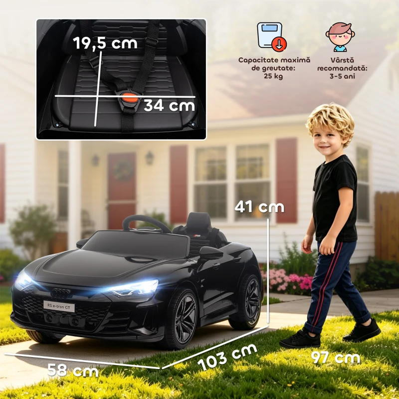 HOMCOM Voiture électrique enfant 12 V - véhicule électrique avec télécommande parentale fournie - V. Max. 5 Km/h - effets sonores, lumineux - Audi RS E-tron GT noir(m-3)