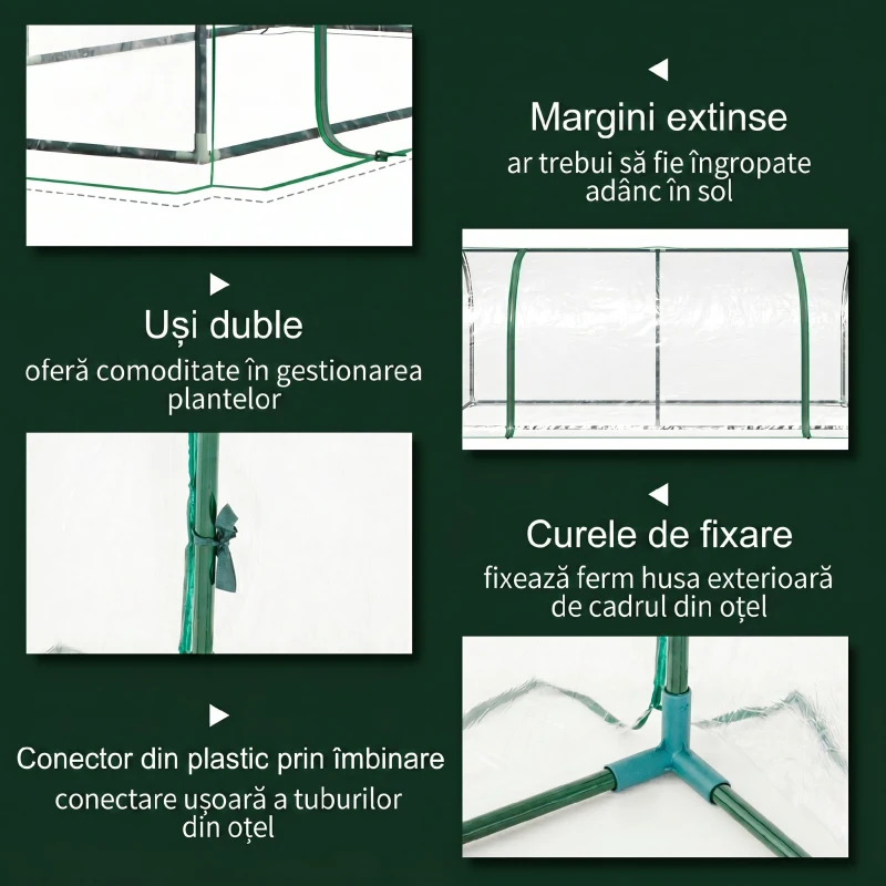 Outsunny Seră de grădină în formă de tunel din oțel cu acoperire din PVC, 200x100x80 cm, transparentă și verde