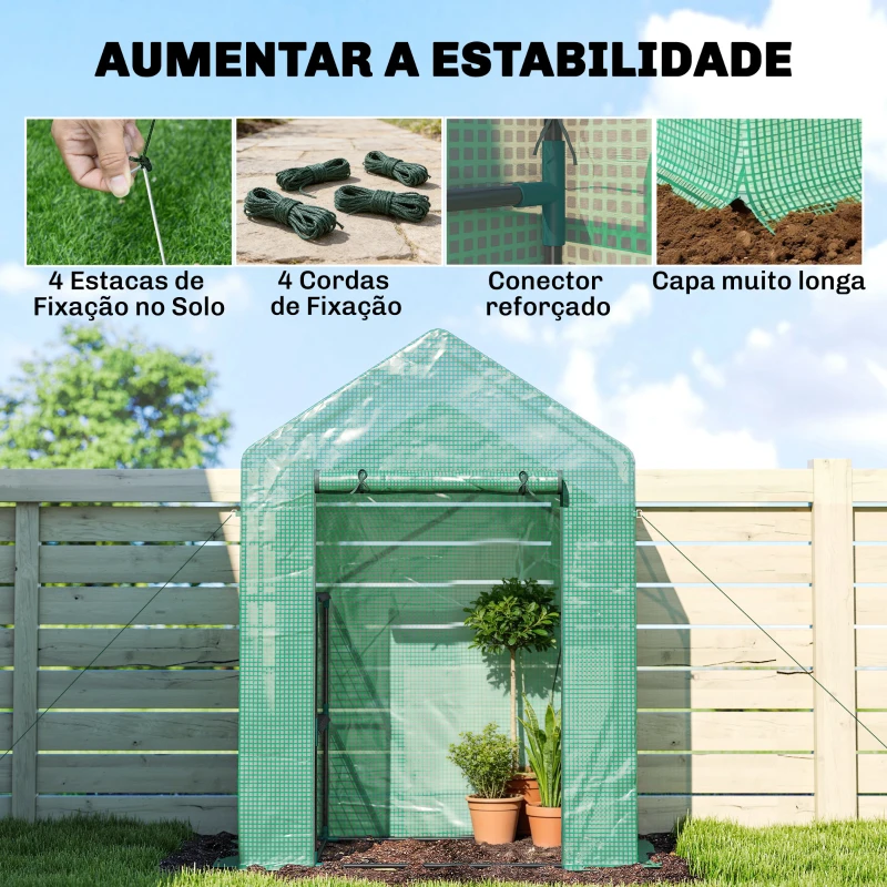 Outsunny Seră de Grădină, Ușă Rulantă, Rafturi 2 Etaje, Structură Oțel, Acoperire PE, 143x73x195 cm, Verde