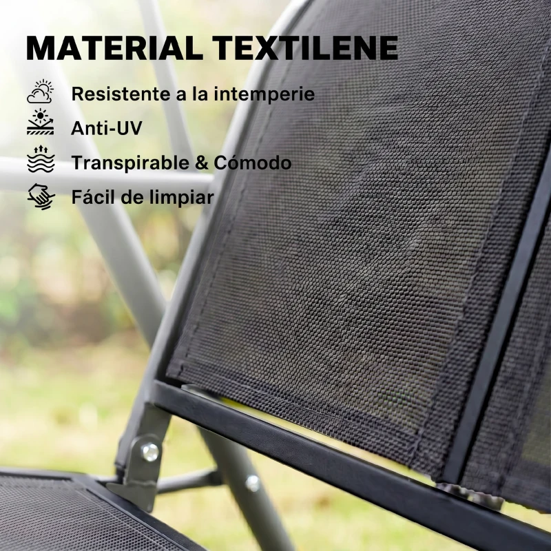 Outsunny Columpio de Jardín Exterior de 3 Plazas con Toldo Reclinable Respaldo Transpirable Marco de Acero 175x118x159 cm Negro