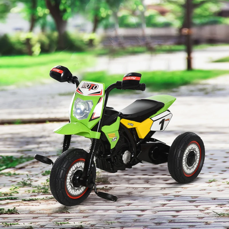 HOMCOM Tricycle Enfants Moto Cross Effets musicaux et Lumineux Coffre Rangement Vert(m-10)