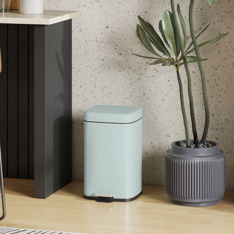 HOMCOM 20L Modern Boxy Metal Home Kitchen Bin - Light Green