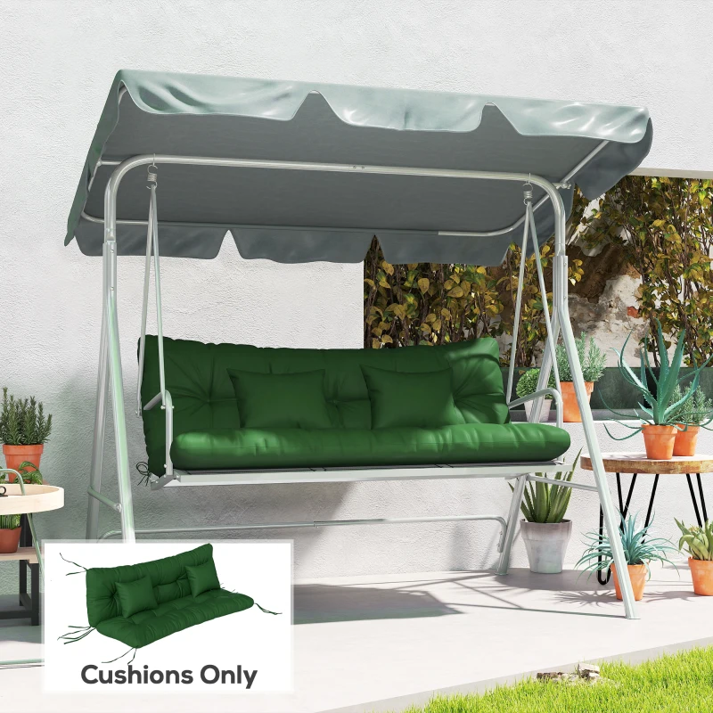 Outsunny Outdoor Seat Cushions Back Cushion with 2 Pillows, Water Repellent Seat Pads for 3-Seater Chair, Green