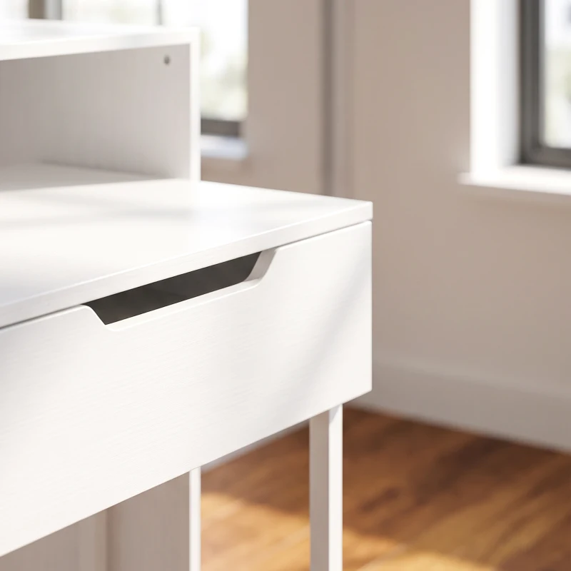 HOMCOM Bureau d'Ordinateur Extensible 100 cm avec 2 Tiroirs, Bureau avec Rangement, Style Moderne, Blanc