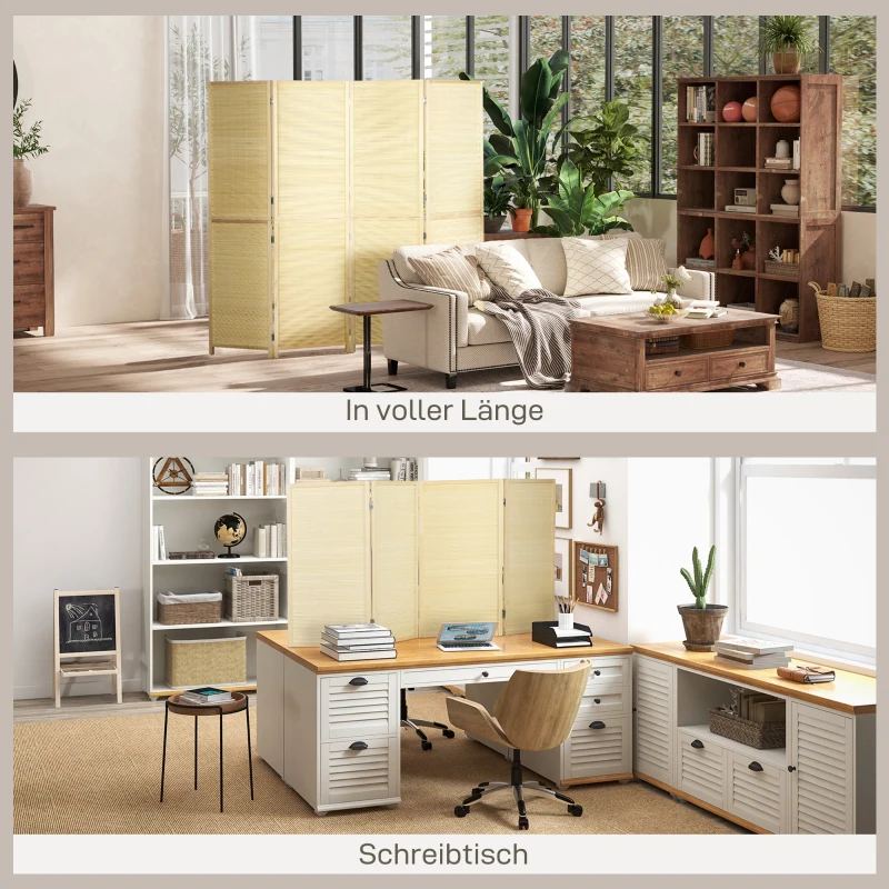 HOMCOM Paravent 4-teilig 180 x 180 cm Faltbar Raumteiler Trennwand aus Bambus für Wohnzimmer Natur